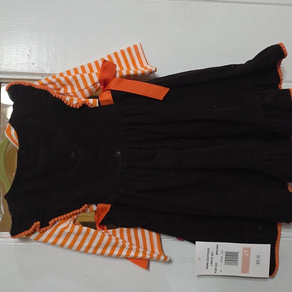 NWT Rare Edition Girls Dress Corduroy Brown Glittery Turkey Thanksgiving Sz 2T - Picture 9 of 10